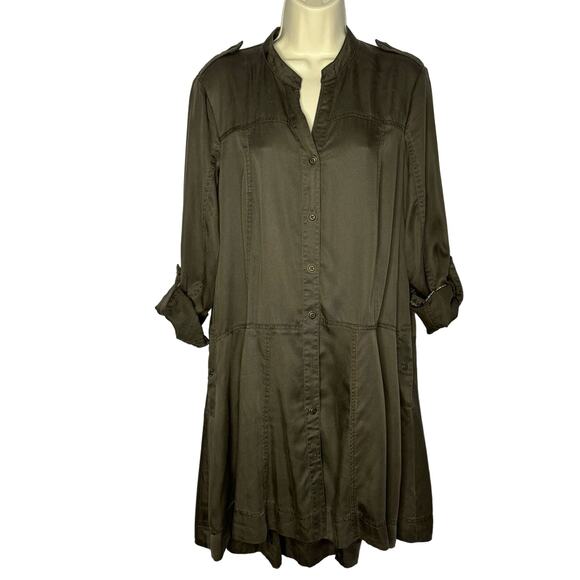 Anthropologie Holding Horses Marion Swing Shirt Dress Olive Green Women's Size 8 - Picture 2 of 15
